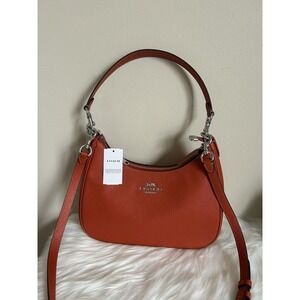 Coach Teri Hobo Deep Orange Pebbled Leather Shoulder Crossbody Bag CV935 NEW